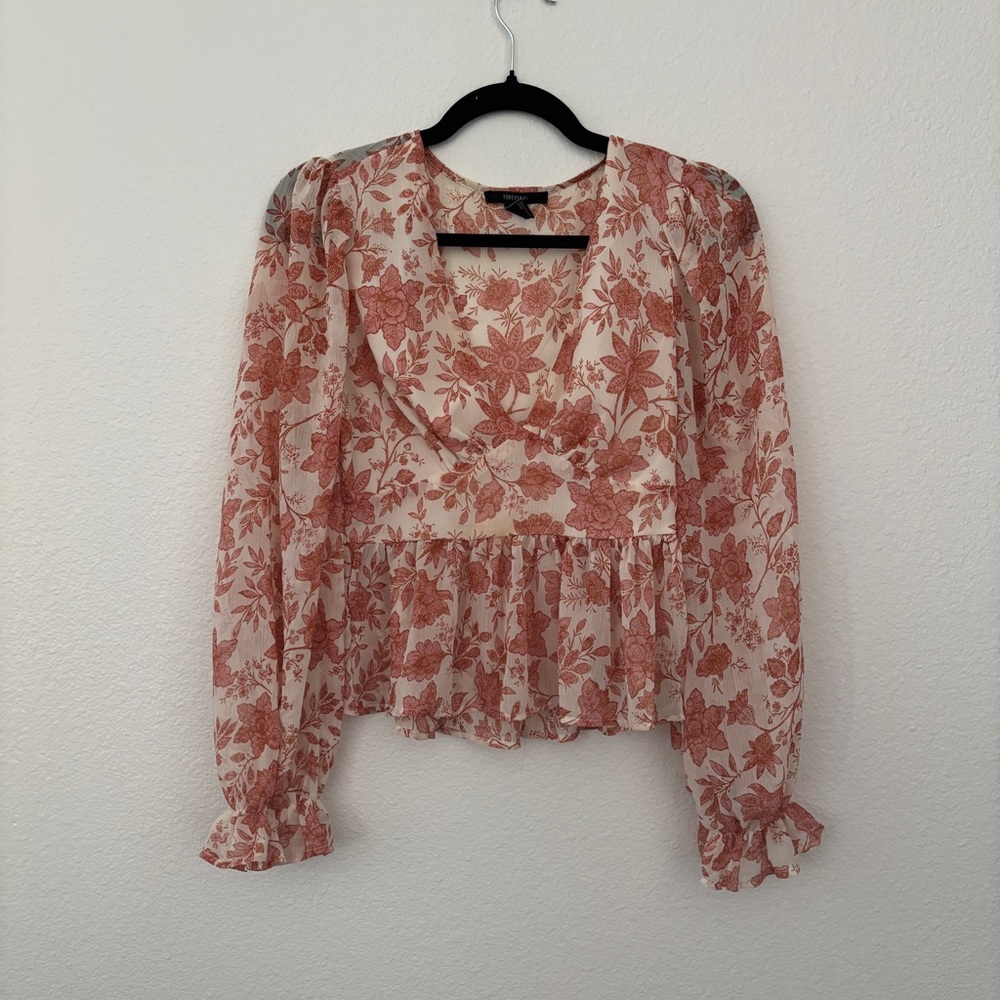 Forever 21 Floral Pink and White Blouse